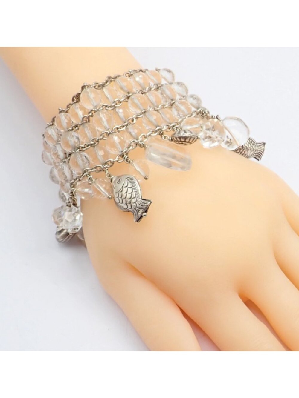 Vintage Mario Buccellati Free Time Silver Quartz 3 Row Bead Fish Toggle Bracelet - Picture 5 of 11